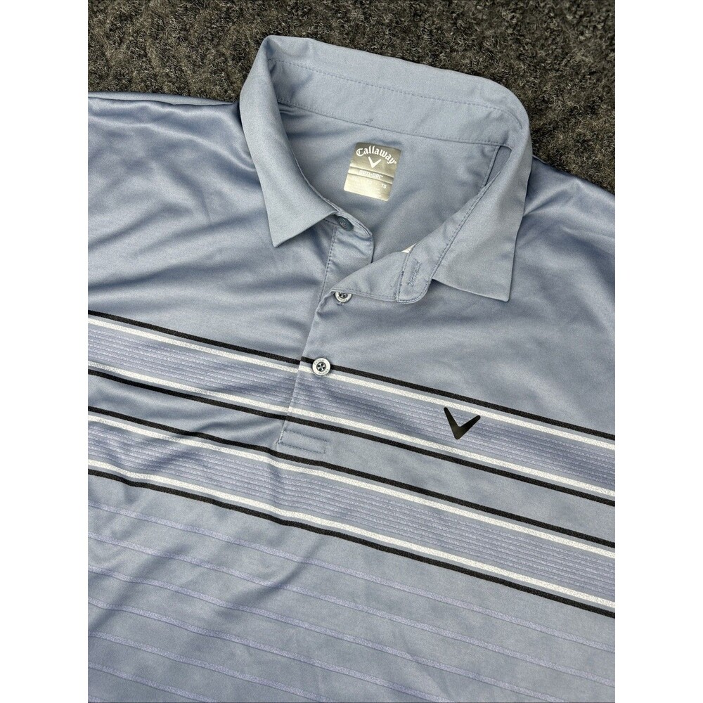Callaway Polo Shirt Men’s XL Golf Stripes Blue Performance